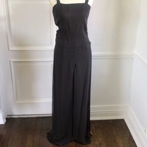 Worth Collection chocolate brown silk slit palazzo pants